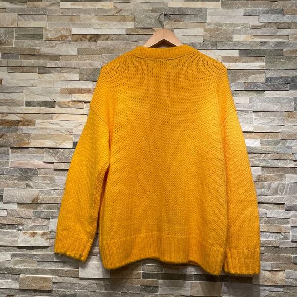 VS PINK Oversized Varsity Sweater | Mustard Yellow Knit, Y2K College Pullover, M - Picture 3 of 10